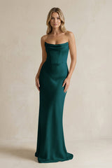 Cowl Neck Sheath Corset Bridesmaid Dress in Pine - KISS BRIDAL Bridesmaid Dresses
