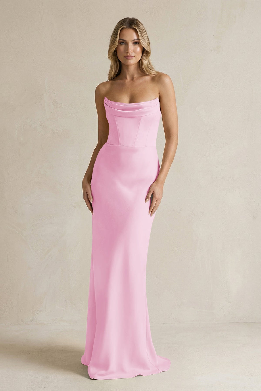 Cowl Neck Sheath Corset Bridesmaid Dress in Pink - KISS BRIDAL Bridesmaid Dresses