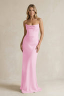 Cowl Neck Sheath Corset Bridesmaid Dress in Pink - KISS BRIDAL Bridesmaid Dresses