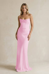 Cowl Neck Sheath Corset Bridesmaid Dress in Pink - KISS BRIDAL Bridesmaid Dresses