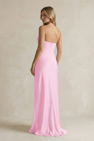 Cowl Neck Sheath Corset Bridesmaid Dress in Pink - KISS BRIDAL Bridesmaid Dresses
