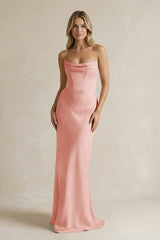 Cowl Neck Sheath Corset Bridesmaid Dress in Rose Petal - KISS BRIDAL Bridesmaid Dresses