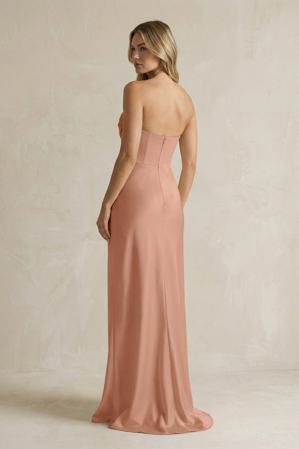 Cowl Neck Sheath Corset Bridesmaid Dress in Rosette - KISS BRIDAL Bridesmaid Dresses