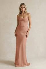 Cowl Neck Sheath Corset Bridesmaid Dress in Rosette - KISS BRIDAL Bridesmaid Dresses
