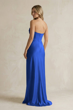 Cowl Neck Sheath Corset Bridesmaid Dress in Royal Blue - KISS BRIDAL Bridesmaid Dresses