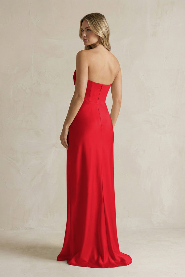Cowl Neck Sheath Corset Bridesmaid Dress in Ruby Red - KISS BRIDAL Bridesmaid Dresses