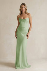 Cowl Neck Sheath Corset Bridesmaid Dress in Sage - KISS BRIDAL Bridesmaid Dresses