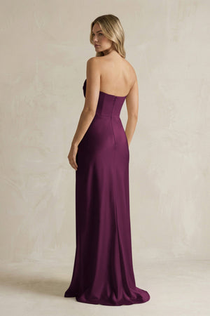 Cowl Neck Sheath Corset Bridesmaid Dress in Sangria - KISS BRIDAL Bridesmaid Dresses