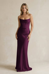 Cowl Neck Sheath Corset Bridesmaid Dress in Sangria - KISS BRIDAL Bridesmaid Dresses