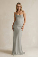 Cowl Neck Sheath Corset Bridesmaid Dress in Silver - KISS BRIDAL Bridesmaid Dresses