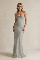 Cowl Neck Sheath Corset Bridesmaid Dress in Silver - KISS BRIDAL Bridesmaid Dresses