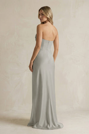 Cowl Neck Sheath Corset Bridesmaid Dress in Silver - KISS BRIDAL Bridesmaid Dresses