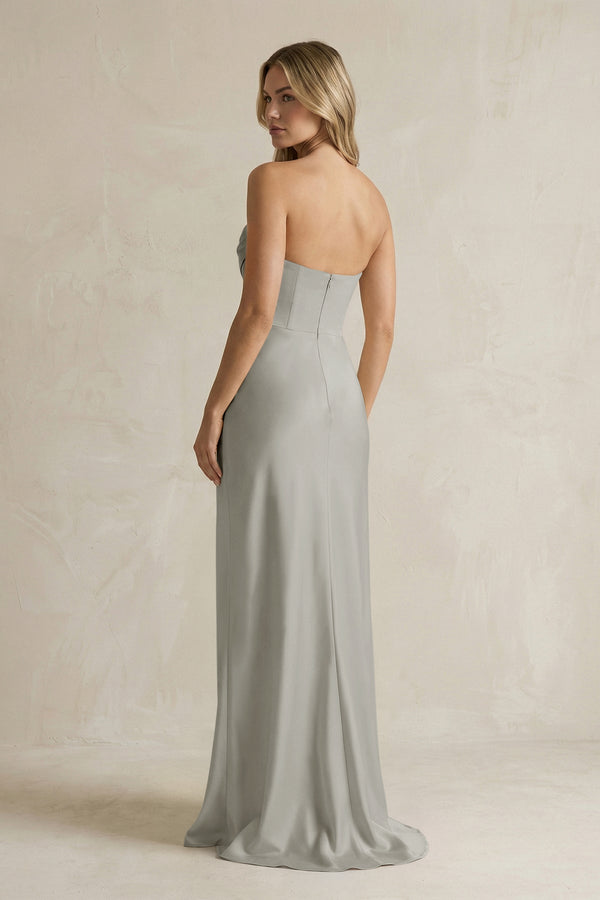 Cowl Neck Sheath Corset Bridesmaid Dress in Silver - KISS BRIDAL Bridesmaid Dresses
