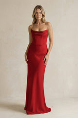 Cowl Neck Sheath Corset Bridesmaid Dress in Spice - KISS BRIDAL Bridesmaid Dresses