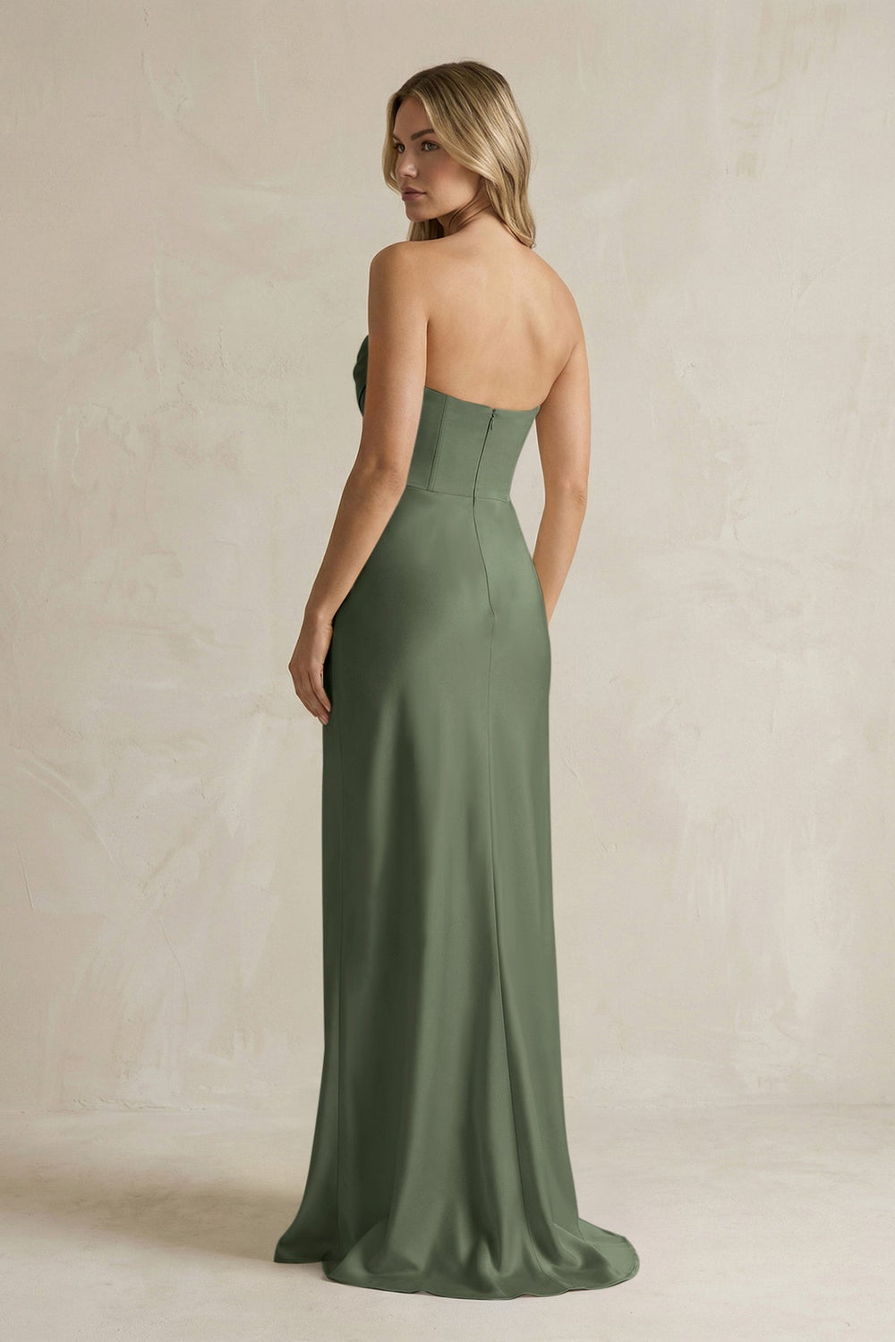 Cowl Neck Sheath Corset Bridesmaid Dress in Thyme - KISS BRIDAL Bridesmaid Dresses