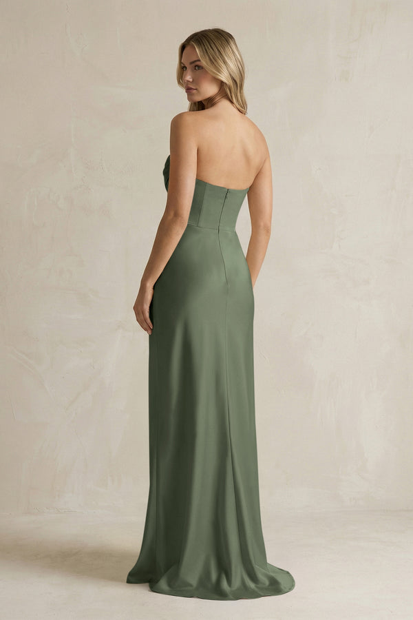 Cowl Neck Sheath Corset Bridesmaid Dress in Thyme - KISS BRIDAL Bridesmaid Dresses