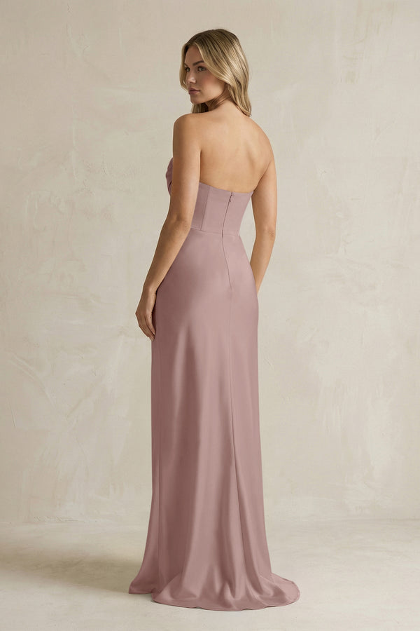 Cowl Neck Sheath Corset Bridesmaid Dress in Toffee - KISS BRIDAL Bridesmaid Dresses