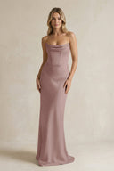 Cowl Neck Sheath Corset Bridesmaid Dress in Toffee - KISS BRIDAL Bridesmaid Dresses