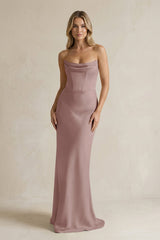Cowl Neck Sheath Corset Bridesmaid Dress in Toffee - KISS BRIDAL Bridesmaid Dresses