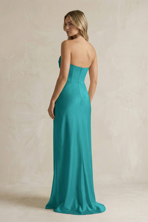 Cowl Neck Sheath Corset Bridesmaid Dress in Turquoise - KISS BRIDAL Bridesmaid Dresses