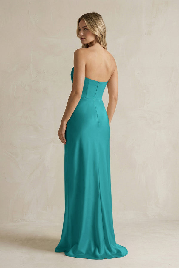 Cowl Neck Sheath Corset Bridesmaid Dress in Turquoise - KISS BRIDAL Bridesmaid Dresses