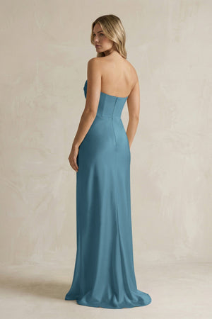 Cowl Neck Sheath Corset Bridesmaid Dress in Twilight - KISS BRIDAL Bridesmaid Dresses