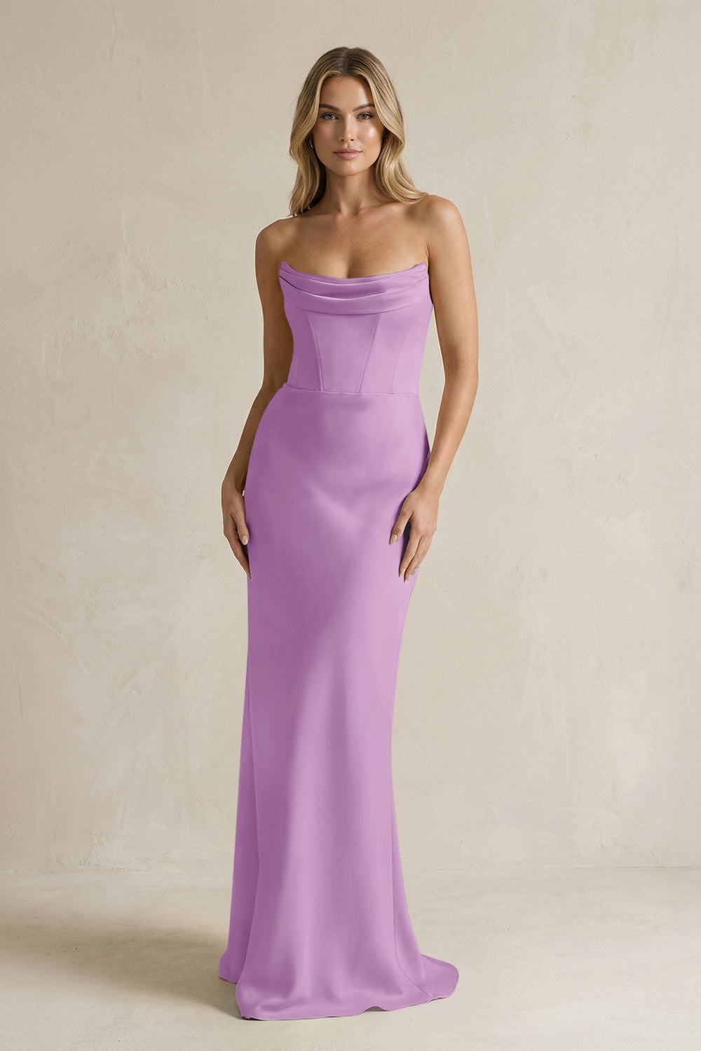 Cowl Neck Sheath Corset Bridesmaid Dress in Vintage Mauve - KISS BRIDAL Bridesmaid Dresses