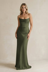 Cowl Neck Sheath Corset Bridesmaid Dress in Willow Green - KISS BRIDAL Bridesmaid Dresses