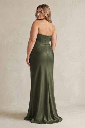 Cowl Neck Sheath Corset Bridesmaid Dress in Willow Green [sizeplus] | KISSBRIDAL