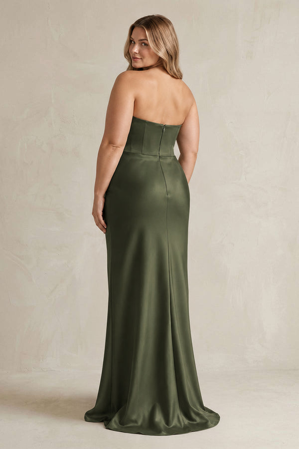 Cowl Neck Sheath Corset Bridesmaid Dress in Willow Green [sizeplus] | KISSBRIDAL