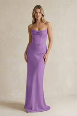 Cowl Neck Sheath Corset Bridesmaid Dress in Wisteria - KISS BRIDAL Bridesmaid Dresses