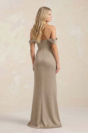 Cowl Neck Sheath Satin Bridesmaid Dress With Detachable Sleeves in Almond - KISS BRIDAL Bridesmaid Dresses