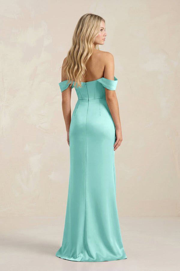 Cowl Neck Sheath Satin Bridesmaid Dress With Detachable Sleeves in Aqua - KISS BRIDAL Bridesmaid Dresses