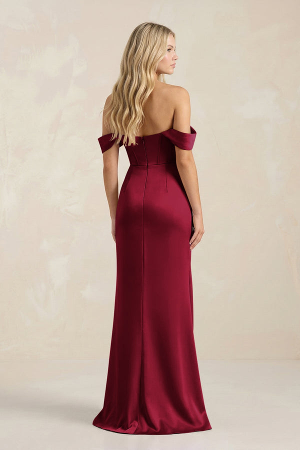 Cowl Neck Sheath Satin Bridesmaid Dress With Detachable Sleeves in Berry - KISS BRIDAL Bridesmaid Dresses