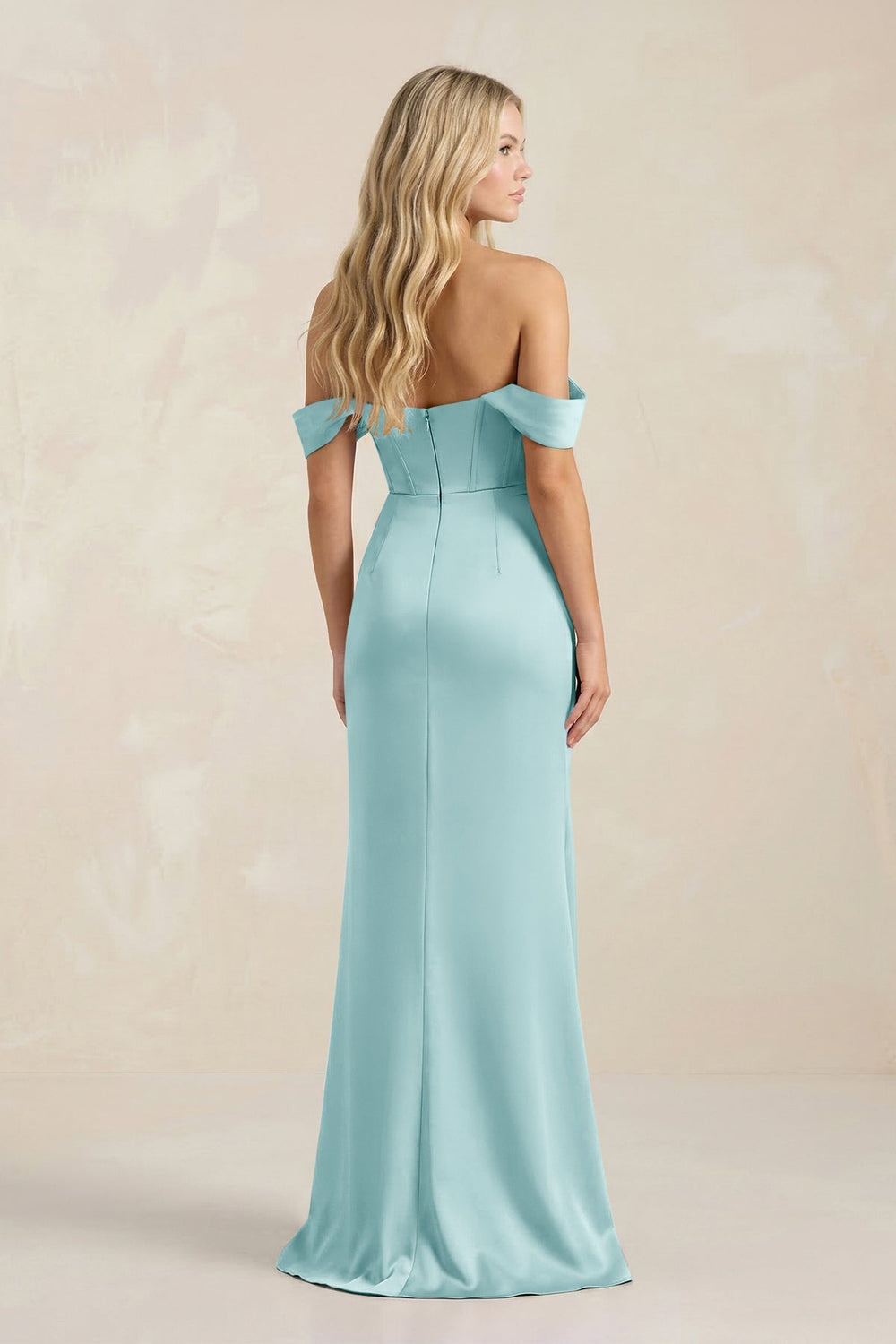 Cowl Neck Sheath Satin Bridesmaid Dress With Detachable Sleeves in Bleached Aqua - KISS BRIDAL Bridesmaid Dresses