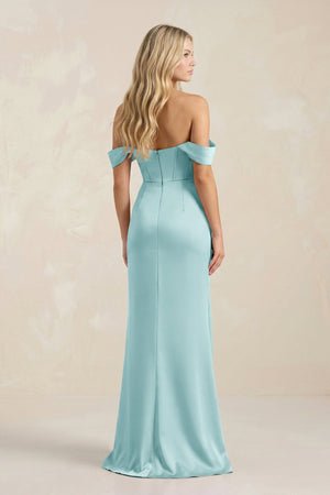 Cowl Neck Sheath Satin Bridesmaid Dress With Detachable Sleeves in Bleached Aqua - KISS BRIDAL Bridesmaid Dresses