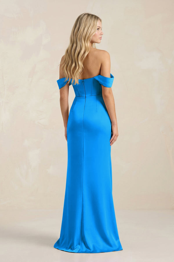 Cowl Neck Sheath Satin Bridesmaid Dress With Detachable Sleeves in Blue Jay - KISS BRIDAL Bridesmaid Dresses