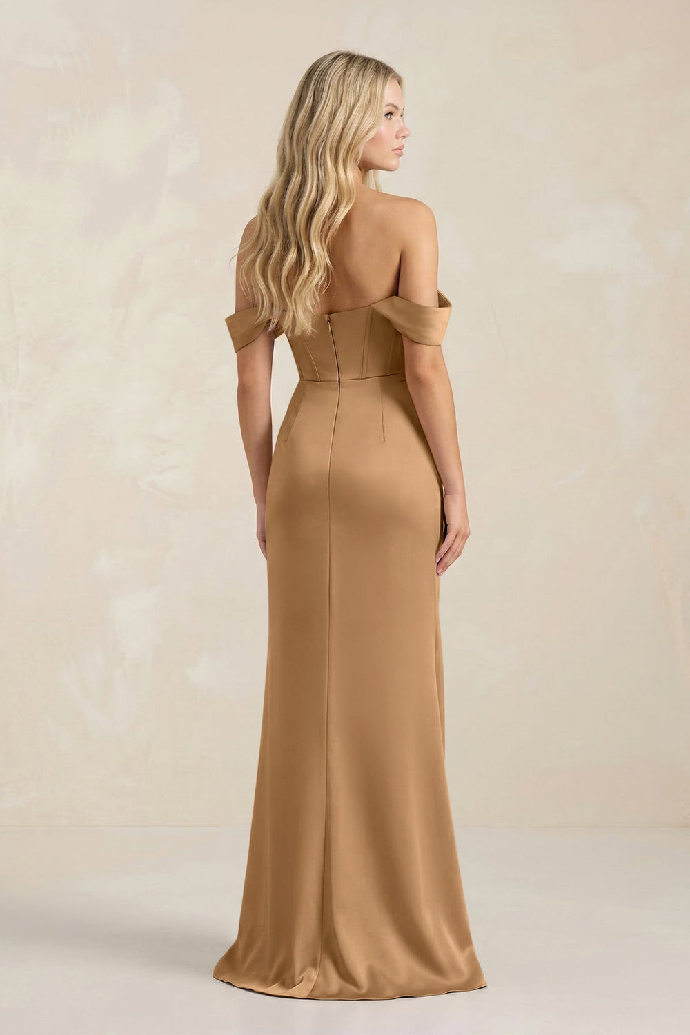 Cowl Neck Sheath Satin Bridesmaid Dress With Detachable Sleeves in Bronzer - KISS BRIDAL Bridesmaid Dresses