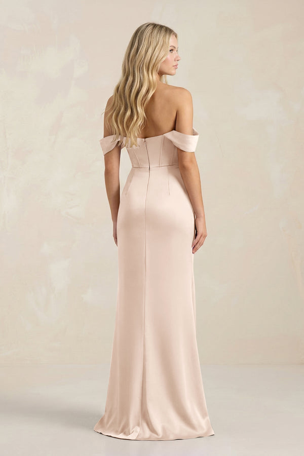 Cowl Neck Sheath Satin Bridesmaid Dress With Detachable Sleeves in Buttercream - KISS BRIDAL Bridesmaid Dresses