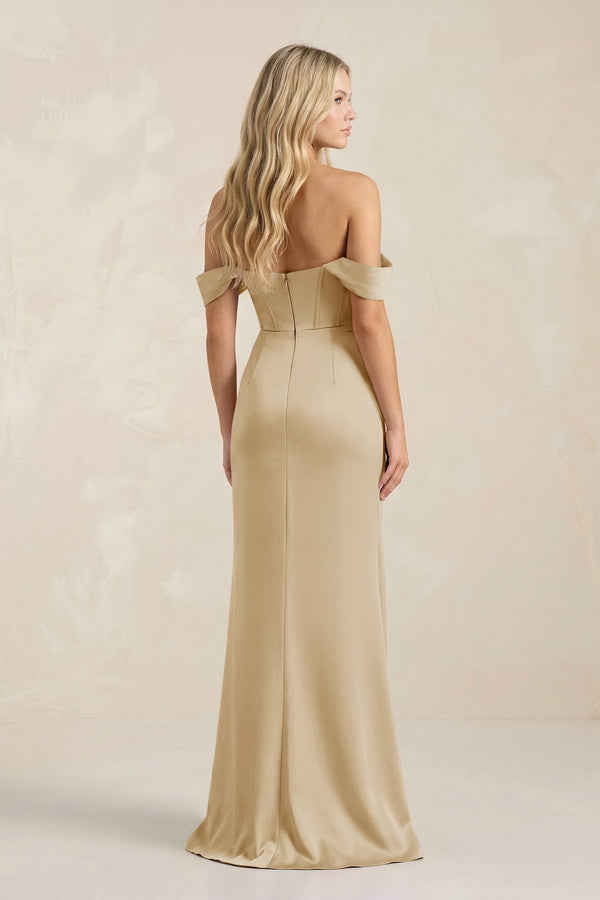 Cowl Neck Sheath Satin Bridesmaid Dress With Detachable Sleeves in Champagne - KISS BRIDAL Bridesmaid Dresses