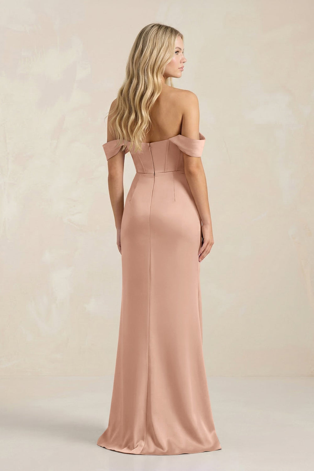 Cowl Neck Sheath Satin Bridesmaid Dress With Detachable Sleeves in Champagne Rose - KISS BRIDAL Bridesmaid Dresses