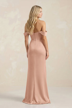Cowl Neck Sheath Satin Bridesmaid Dress With Detachable Sleeves in Champagne Rose - KISS BRIDAL Bridesmaid Dresses