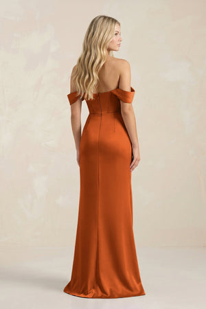 Cowl Neck Sheath Satin Bridesmaid Dress With Detachable Sleeves in Cinnamon - KISS BRIDAL Bridesmaid Dresses