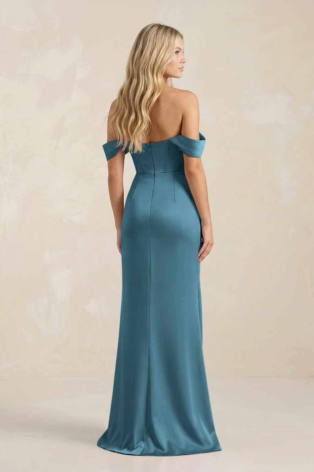 Cowl Neck Sheath Satin Bridesmaid Dress With Detachable Sleeves in Dark Teal - KISS BRIDAL Bridesmaid Dresses