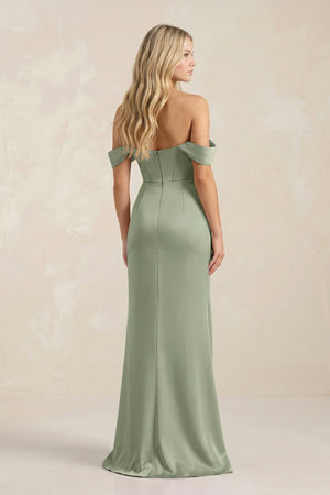 Cowl Neck Sheath Satin Bridesmaid Dress With Detachable Sleeves in Dove Gray - KISS BRIDAL Bridesmaid Dresses