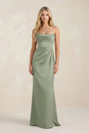 Cowl Neck Sheath Satin Bridesmaid Dress With Detachable Sleeves in Dove Gray - KISS BRIDAL Bridesmaid Dresses