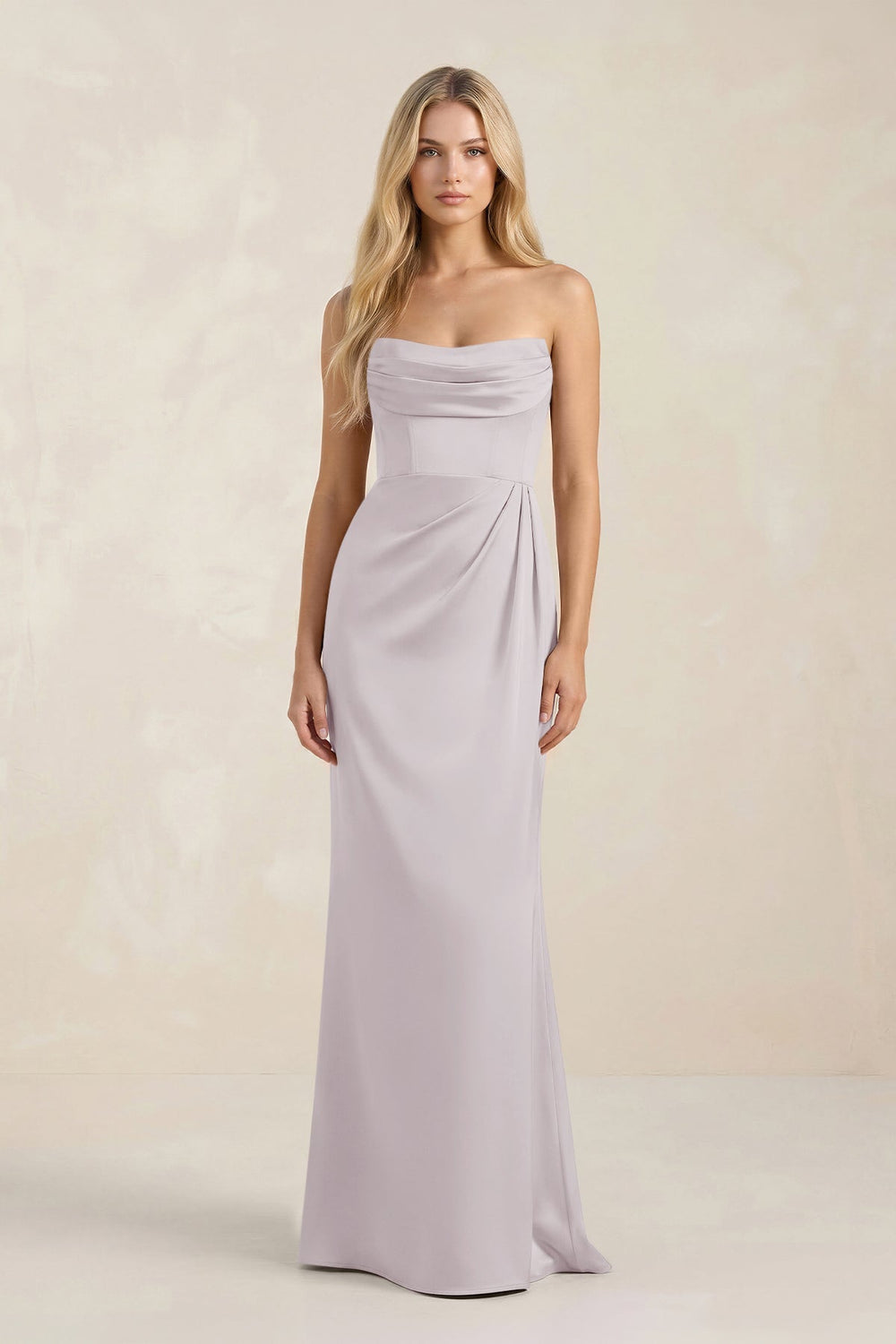 Cowl Neck Sheath Satin Bridesmaid Dress With Detachable Sleeves in Dusk - KISS BRIDAL Bridesmaid Dresses