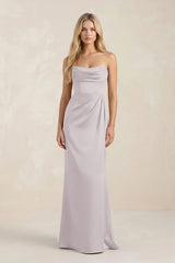 Cowl Neck Sheath Satin Bridesmaid Dress With Detachable Sleeves in Dusk - KISS BRIDAL Bridesmaid Dresses