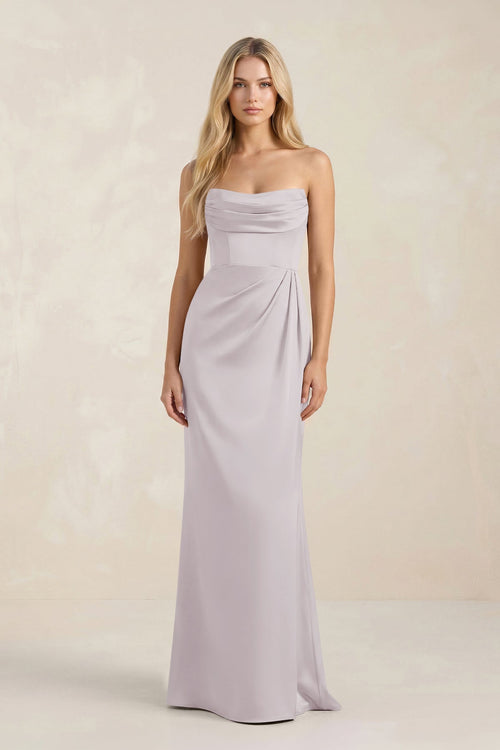Cowl Neck Sheath Satin Bridesmaid Dress With Detachable Sleeves in Dusk - KISS BRIDAL Bridesmaid Dresses