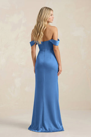 Cowl Neck Sheath Satin Bridesmaid Dress With Detachable Sleeves in Dusty Blue - KISS BRIDAL Bridesmaid Dresses